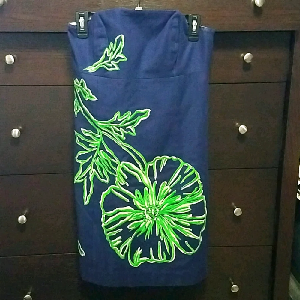 Lilly Pulitzer Vintage "Razzy" Strapless Bowen Embroidered Dress Sz 6 - Picture 2 of 5